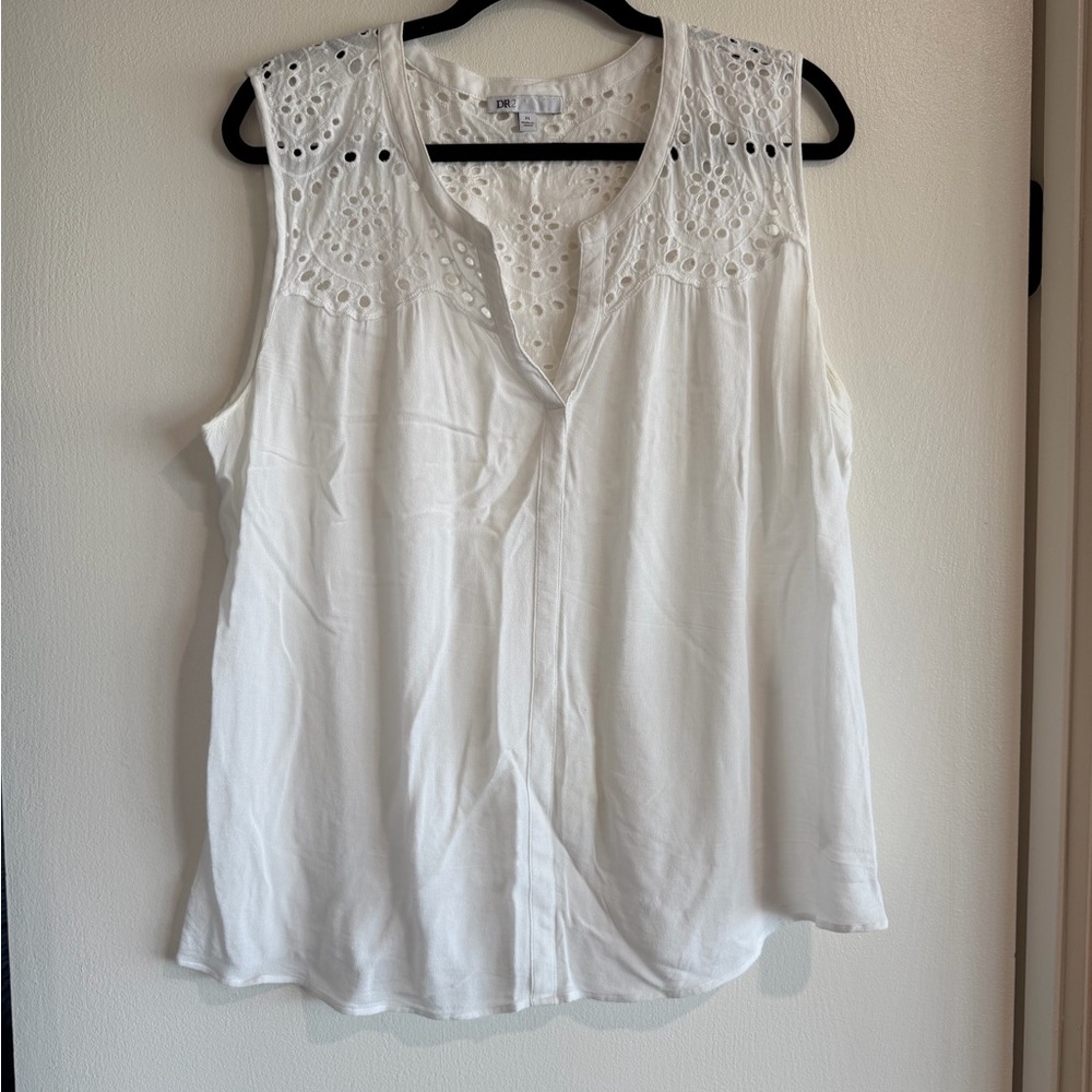 DR2 White Eyelet Yoke Sleeveless Camisole